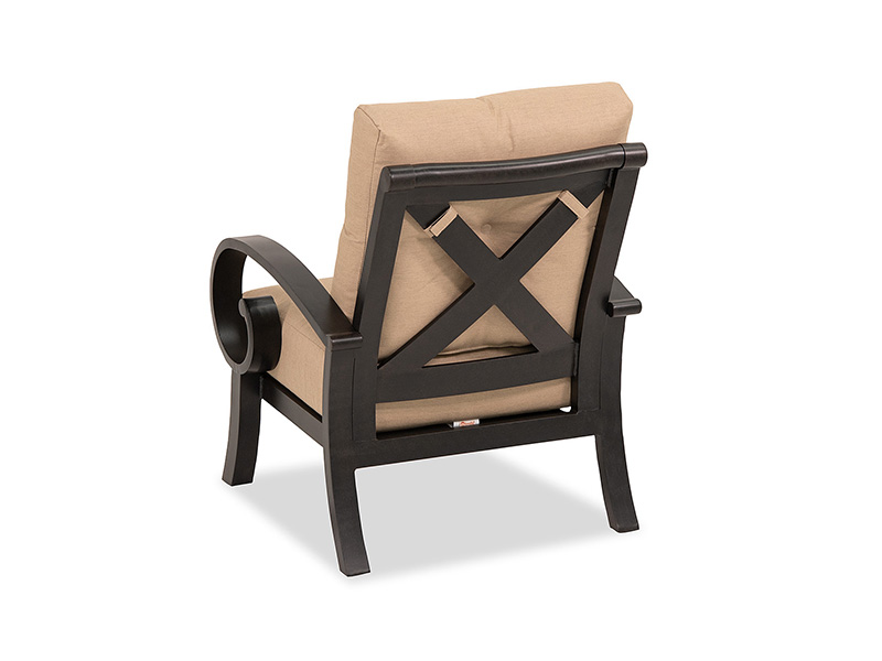 Poltrona da club da patio Solstice in alluminio bronzo invecchiato con cuscini