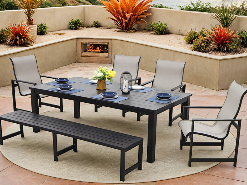 AOBAM Set da pranzo da 6 pezzi per patio in alluminio (tavolo da pranzo 86X44 pollici)